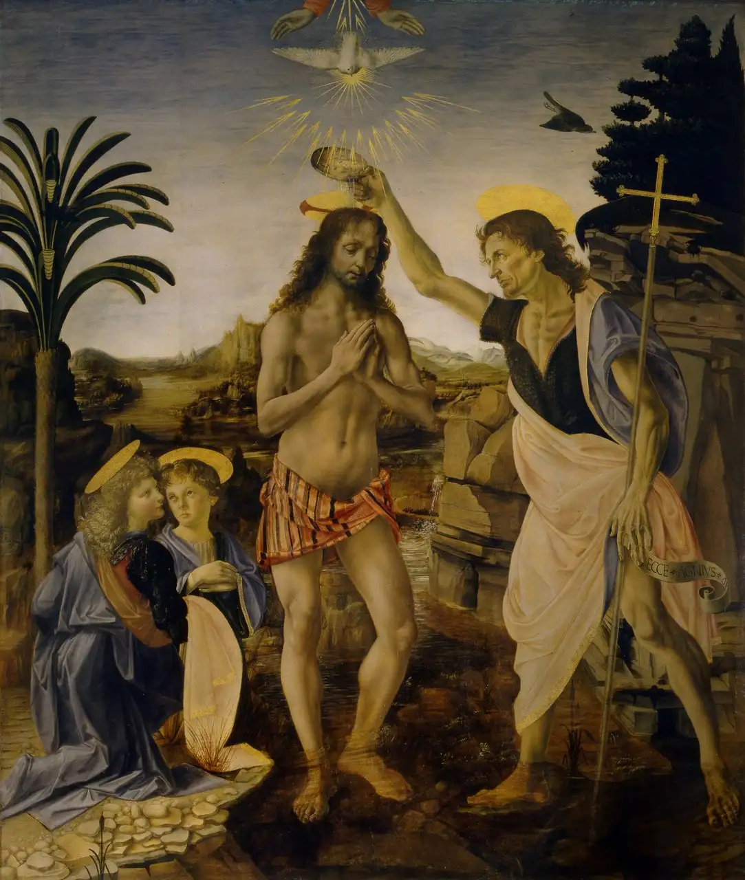 The Baptism of Christ by Andrea del Verrocchio and Leonardo da Vinci