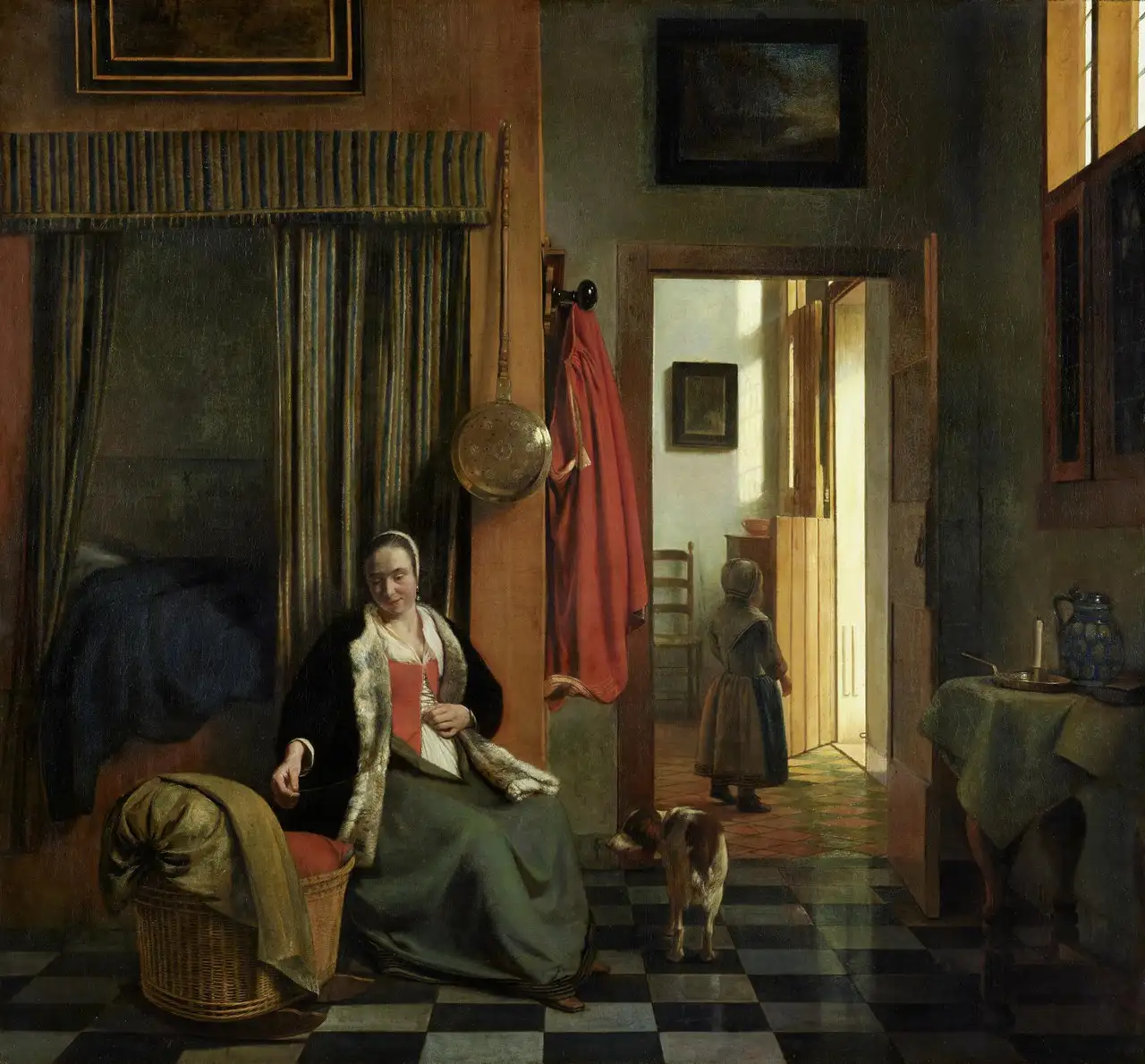 The Mother (Woman Lacing Her Bodice beside a Cradle) by Pieter de Hooch
