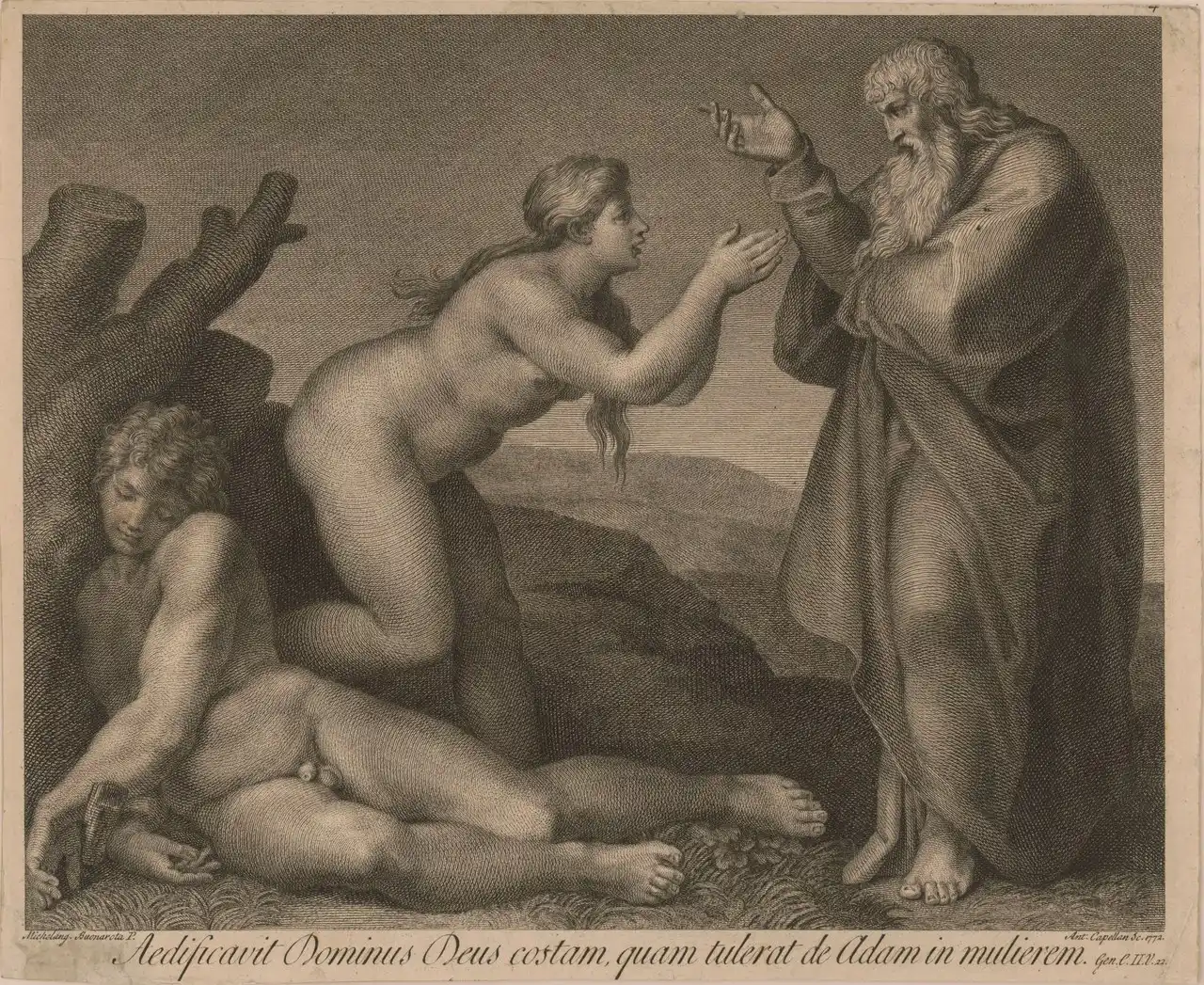The Creation of Eve (engraving after Michelangelo) by Antonio Capellan after Michelangelo