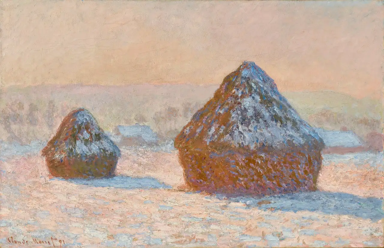 Wheatstacks, Snow Effect, Morning by Claude Monet