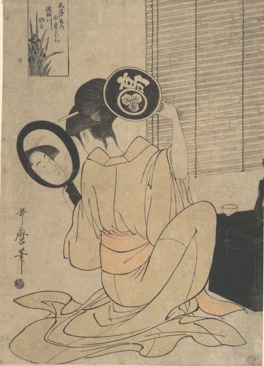 Takashima Ohisa Using Two Mirrors to Observe Her Coiffure by Kitagawa Utamaro