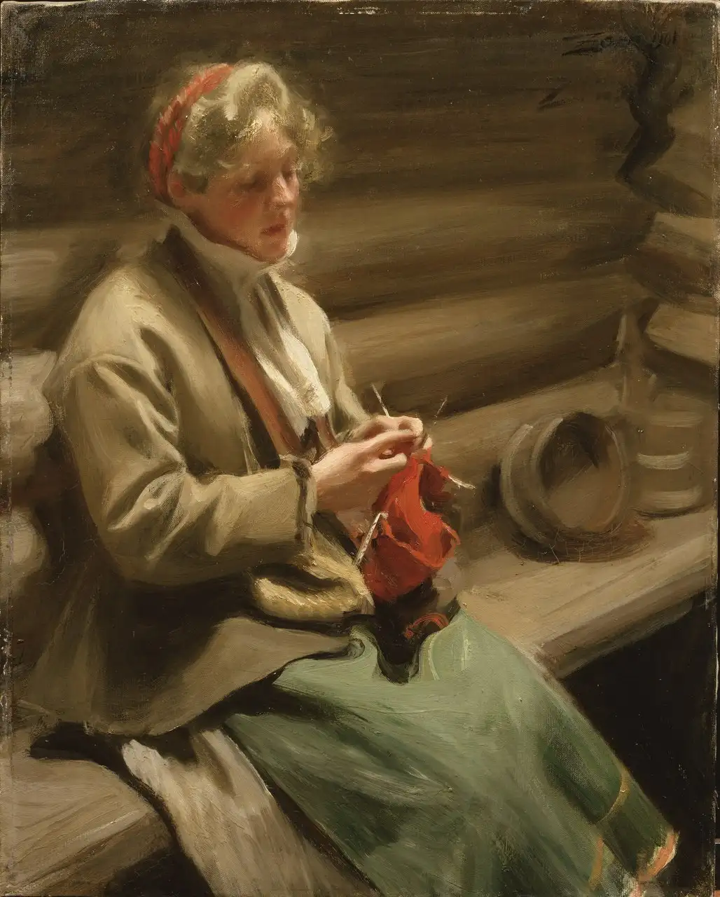 Dalecarlian Girl Knitting (Cabbage Margit) by Anders Zorn